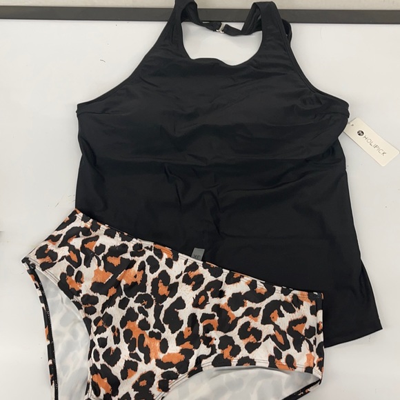 NWT Holipick tankini black high neck top leopard print bottoms swimsuit sz XL - Picture 4 of 16